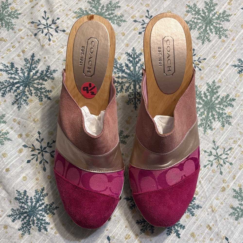 Coach Women's Fuchsia, Pink & Silver Slip-On Heels